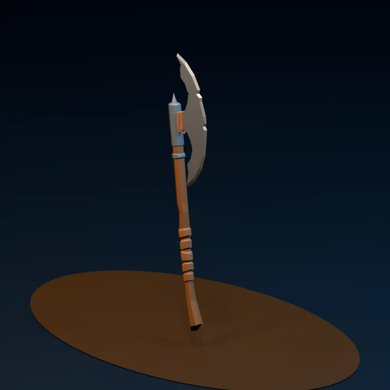 Studio render of a candidate low-poly axe model for mudgame