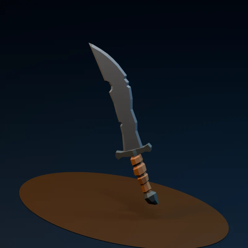 Studio render of a candidate low-poly dagger model for mudgame