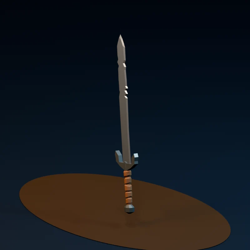 Studio render of a candidate low-poly sword model for mudgame