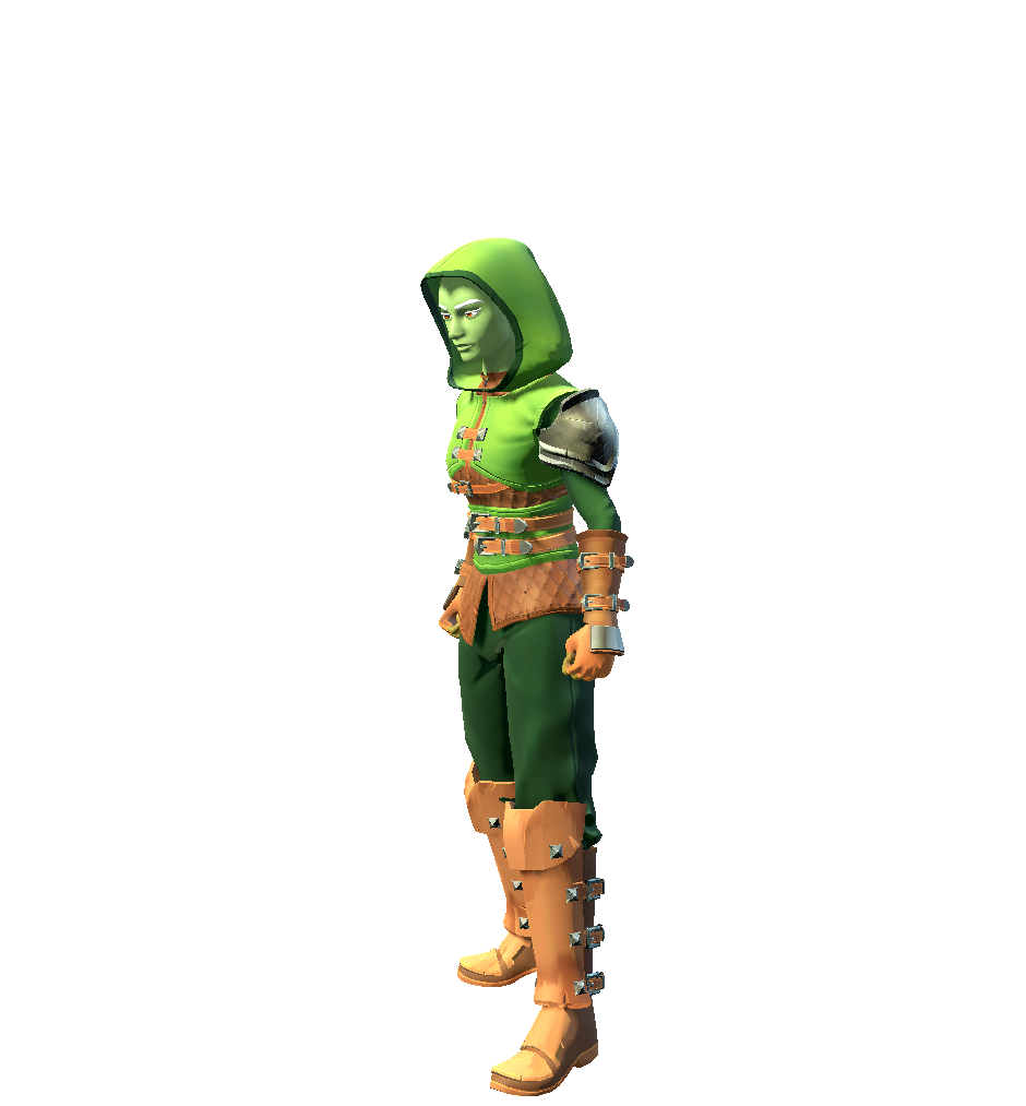 Pre-alpha female orc ranger model carrying a bow and wearing woodland equipment