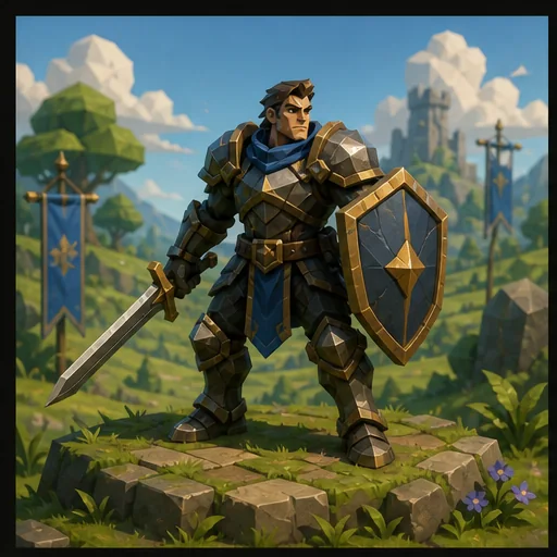 An armored Fighter carrying a sword and shield