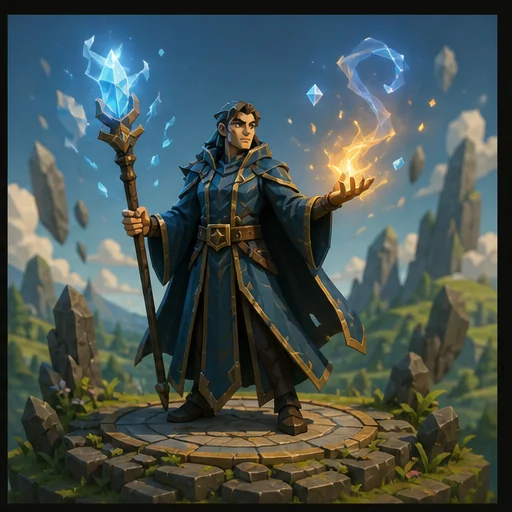 A Mage channeling elemental light through a staff